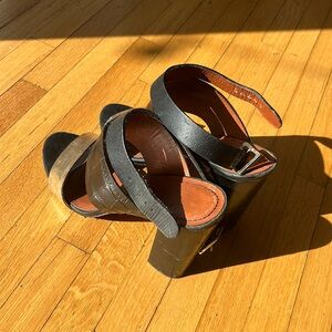 Two tone ankle strap block heeled sandals